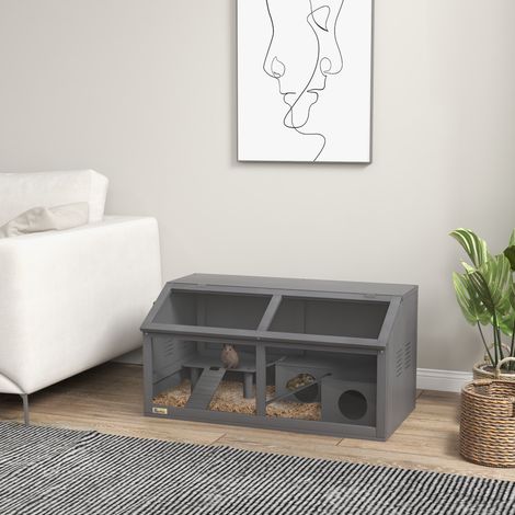 Cage pour hamsters - gris - 84 x 45 x 44 cm - cabane - cage pour petits animaux en bois - pont suspendu - pour hamsters nains - échelles (1/4)