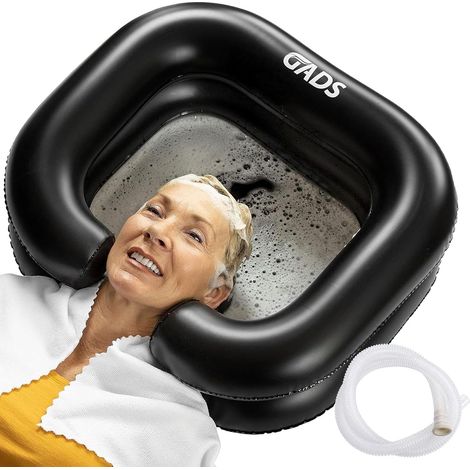 Bac à Shampoing Portable - 1 Unité - Vinyle Noir Renforcé - Lavage Cheveux à Domicile - Personnes à Mobilité Réduite - 61x51x20 cm (1/5)