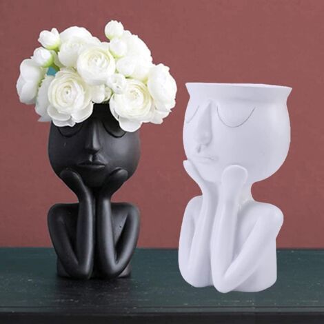 Lot de 2 pots de fleurs en résine pour plantes succulentes - Motif visage abstrait
