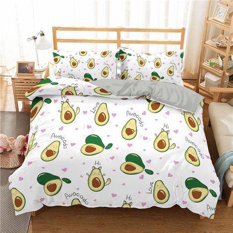 Parure de lit 3D Fruits Avocat 2 pièces 135 x 200 cm avec fermeture éclair En microfibre douce et agréable Pour enfant Avec housse de couette et taie d'oreiller de 80 x 80 cm (1/5)