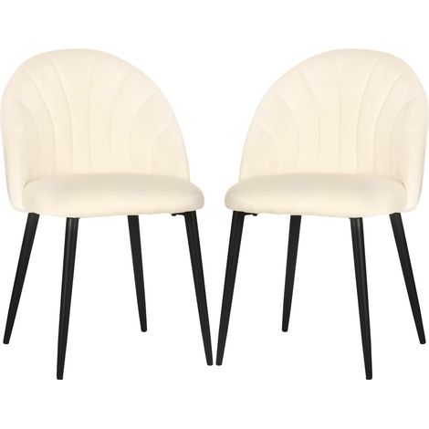 2er-Set Esszimmerstühle, moderne Küchenstühle mit muschelförmiger Rückenlehne und Metallbeinen, gepolsterter Samtsessel für Küche, Schlafzimmer, Büro und Wohnzimmer, Beige