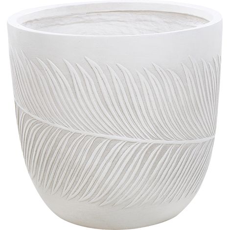 Maceta exterior motivo hoja redonda piedra fibra arcilla 42x42x40 cm blanco Ftero (1/5)