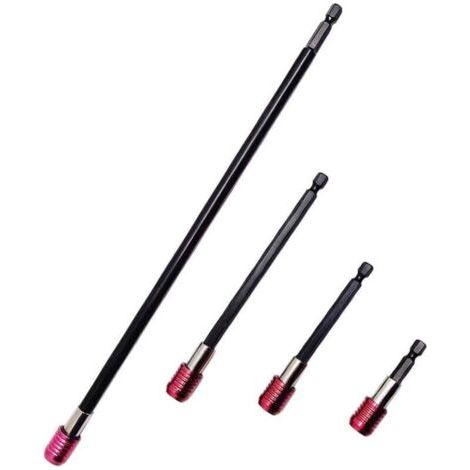 Kit d'extension pour foret, jeu de 4 mandrins magnétiques pour forets, mandrin hexagonal à dégagement rapide de 1/4 pouce, convient aux tournevis à percussion, clés à douille et pinces. (1/4)