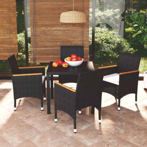 vidaXL Juego muebles jardín 5 pzas con cojines ratán sintético negro (1/4)