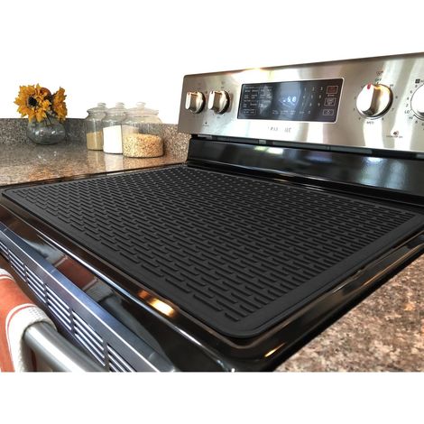 Revêtement de four en silicone avec couvercle en verre, couvercle de four multifonctionnel pour plaques de cuisson électriques (noir, 28 x 20 cm) (1/3)