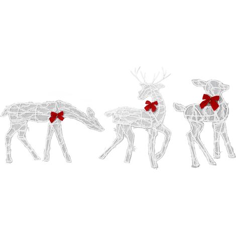 Famille de 3 Cerfs Lumineux de Noël avec Guirlandes LED Rubans Rouges, Décor de Jardin Extérieur pour Mère et Faon (1/5)