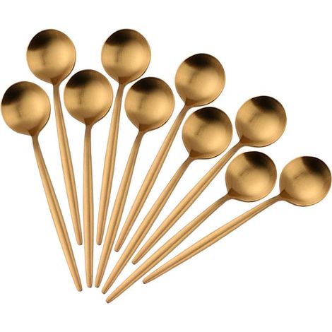 Petites cuillères à expresso rondes, cuillères à dessert dorées, lot de 10, cuillères à thé en acier inoxydable (1/5)