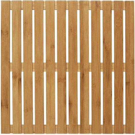 Badematte, geeignet für Bad, Pool und Sauna, mit rutschfesten Füßen, für drinnen und draußen, aus Bambus, 50 x 50 x 2,3 cm, braun