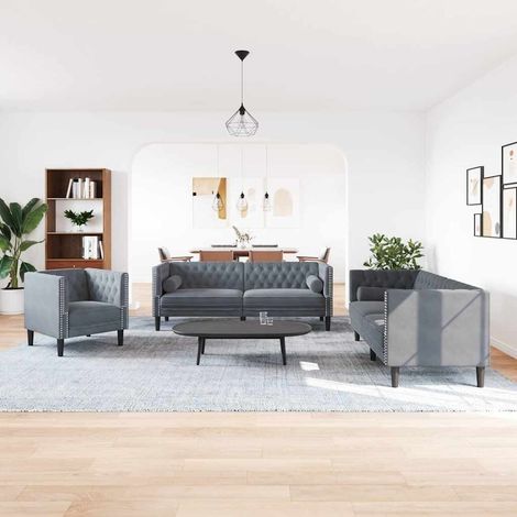 Wohnzimmer Couch 3 pcs Dunkelgrau 194 x 74,5 x 70,5 cm Samt (1/5)