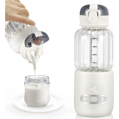 Chauffe Biberon Nomade, Chauffe Eau Portable Voiture 400ml, Chauffe-plats pour Bébé Visuel avec Contrôle de Température pour Voyages Extérieur, Température Réglable de 37°C à 55°C(Blanc)