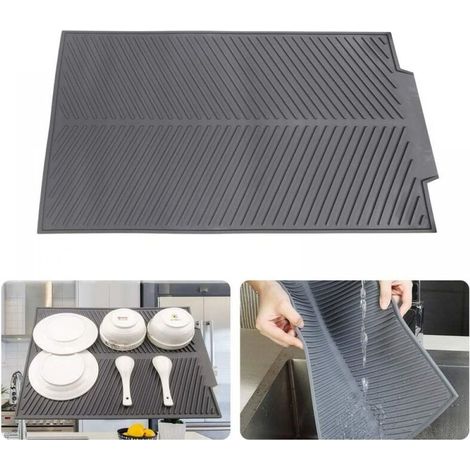 43x33CM Silicone Drainer Mat Drying Mat for Kitchen Counter, Foldable Silicone Dish Drying Pad, Easy Clean Non-slipping Heat Resistant,Coffee Machine Mat for Dishes, Bar, Coffee Machine, Gray
