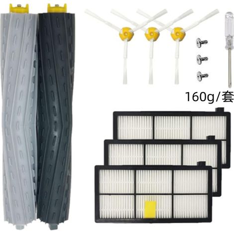 Kit de repuestos para aspiradoras robot iRobot Roomba serie 8/9, 9 piezas (1 juego de cepillos principales + 3 cepillos laterales + 3 filtros + 1 destornillador + tornillos) (1/5)