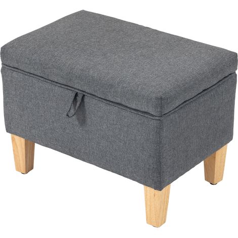 16L Linen Storage Ottoman Padded Footstool Rubberwood Legs for Storage Box, Bed End, Shoe Bench, Seating, Charcoal Grey (1/5)
