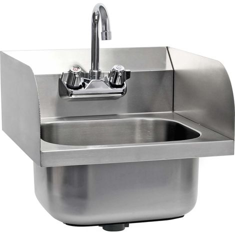 XPOtool Edelstahl Gastro Waschbecken mit quadratischem Innenbecken, 3-seitigem Spritzschutz zur Wandmontage für Gastronomie Küche Werkstatt (1/5)