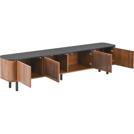 ELVMI Meuble TV avec 2 Portes Grillagees et Compartiments Ouverts, en MDF et Panneaux de Particules, 190 × 35 × 45 cm, Noyer (1/4)