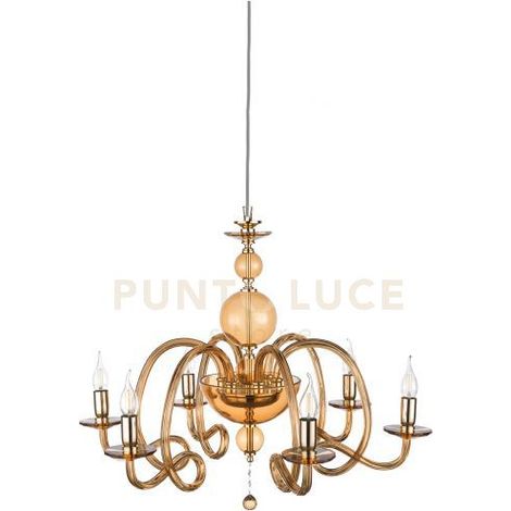 LAMPADARIO VIVALDI 6 LUCI AMBRA ORO ATTACCO E14 D.75CM