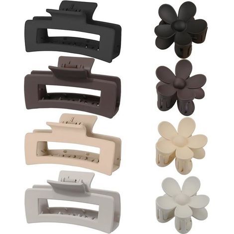 8-teiliges Set rutschfester Haarspangen für Damen: 4 rechteckige Haarspangen und 4 Haarspangen in Blumenform – matte Haaraccessoires (1/4)
