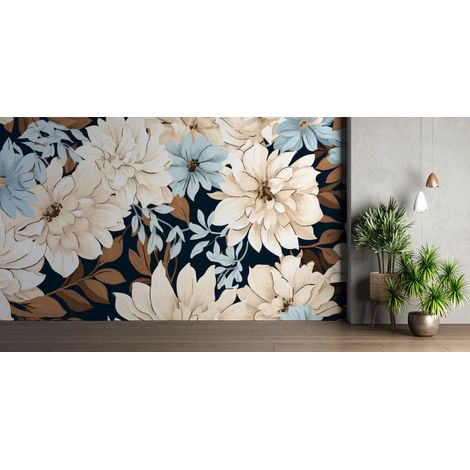 Papier peint fleuri - anémones blanches modernes - 150 x 250 cm (1/2)