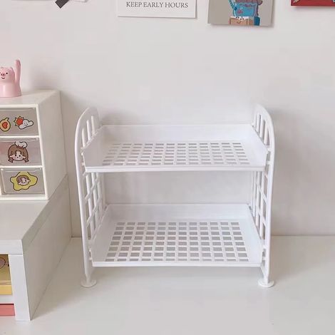 Étagère de rangement de bureau (blanche) pliable en plastique pour divers articles, cosmétiques et fournitures de bureau, idéale pour la maison, le bureau ou une chambre d'étudiant. (1/5)