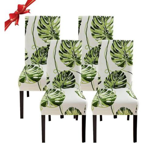 4 Pieces Stretch Dining Chair Covers, Washable Universal Chair Covers, Beige Leaves Chair Cover