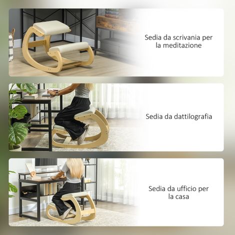 Fauteuil basculant pour genoux en lin et bouleau, crème, 55x85x55 cm, dossier inclinable (1/5)