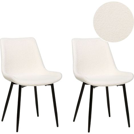 Set of 2 Dining Chairs AVILLA Boucle White (1/5)