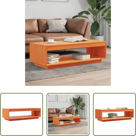 Table basse bois massif -  Table basse cire marron 110x50x33,5 cm bois massif de pin (1/5)