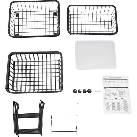Estantería organizadora de cocina, diseño de varios niveles, móvil con ruedas, color negro. (1/2)