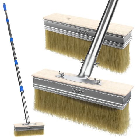 Pinceau de peinture pour terrasse avec manche long de 139,7 cm et 2 têtes de pinceau de 18,1 cm, grand applicateur de teinture pour terrasse pour murs, planchers en bois, teintures pour bois (1/5)