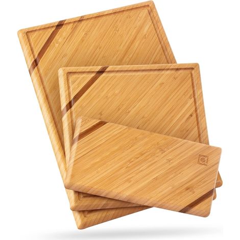 Planche a Decouper Bois en Bambou avec Rainure pour le Jus (lot de 3) - Planches à Découper en Bois pour la Cuisine (Bambou) (1/5)