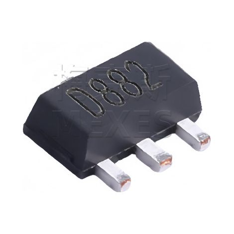 Changdian D882 SOT-89-3 30V/3A NPN transistor, surface mount electronic component, 5 units shipped.