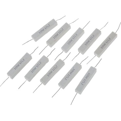 Lot de 10 résistances bobinées en céramique cimentée, 1 ohm, 5 %, 10 W - Lot de 10 résistances bobinées en céramique cimentée, 1 ohm, 5 %, 10 W (1/5)