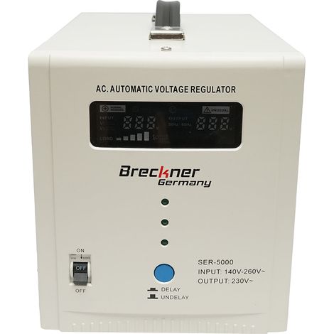 Stabilizzatore di tensione automatico 5000VA con relè monofase, 2 prese schuko 230V, display LCD Breckner Germany (1/5)