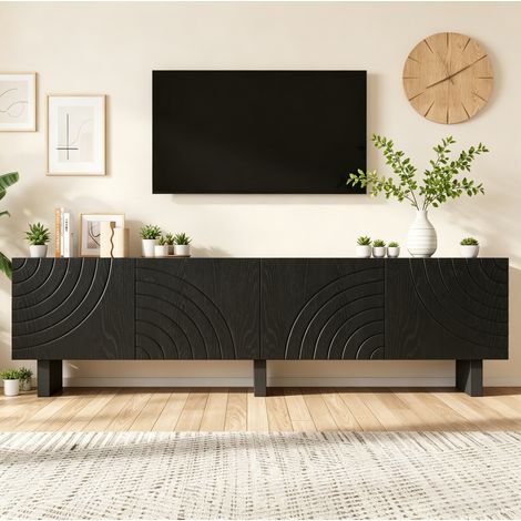 Mueble TV 180 x 40 x 55 cm, 4 puertas, negro, en aglomerado, para TV de 75 pulgadas DESVIAE (1/5)