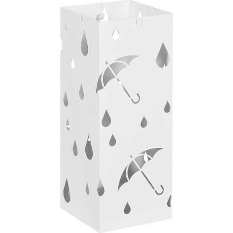 PORTAOMBRELLI IN METALLO CON 4 GANCI E VASCHETTA RACCOGLIGOCCE. 15.5X15.5X41CM. BIANCO