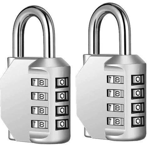 Cadenas à combinaison à 4 chiffres, cadenas étanche en alliage de zinc pour porte, école, salle de sport et casier (lot de 2), argent (1/4)