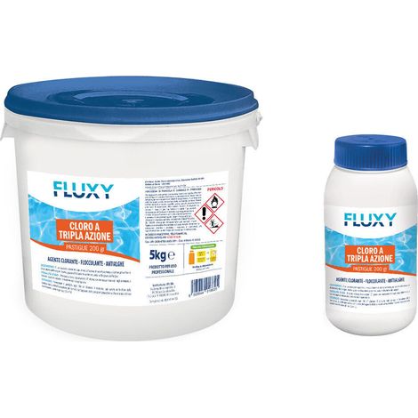 TRIPLEX PASTIGLIE SOLUBILI DA 200gr PER PISCINE MULTIFUNZIONE 1/5/25kg FLUXY, "1 KG"