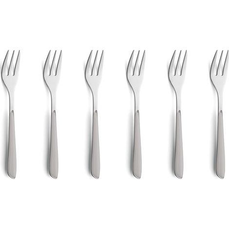 Lot de 6 fourchettes à gâteau en acier inoxydable 18/0 pour 6 personnes, manche en plastique, gris clair, antirouille et lave-vaisselle (1/5)