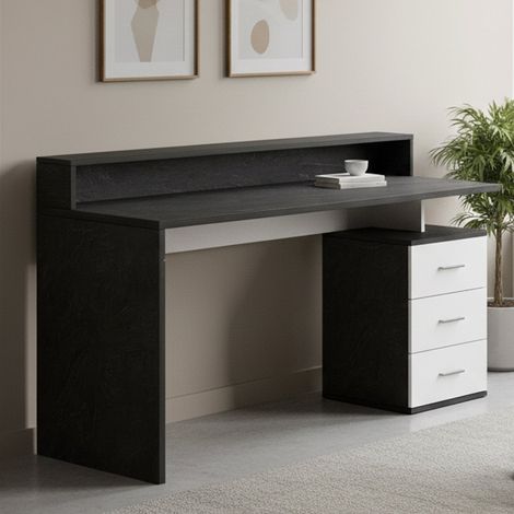 Dmora - Schreibtisch Svevo, Schreibtisch mit Platte, Mehrzweck-Büroschreibtisch, platzsparender Schreibtisch mit mehreren Positionen, 160x60h90 cm, Weiß und Schiefer (1/5)
