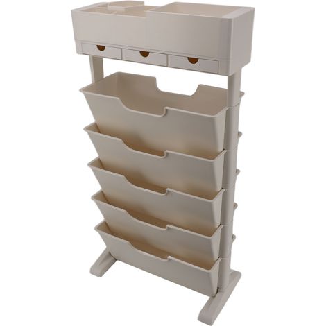 Étagère étroite en plastique blanc cassé, bibliothèque de rangement avec 3 tiroirs, étagère utilitaire pour salon, chambre, cuisine, dimensions 40,4x73,8 cm (1/5)