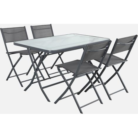 Set tavolo da giardino pieghevole in acciaio con 4 sedie