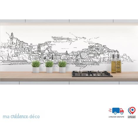 Crédence : Dessin Italie cinque terre 1 - Couleur noir - Alu composite - 60 - 120 (1/3)