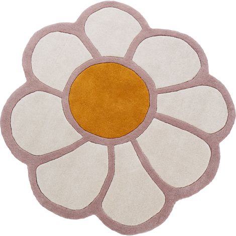 Alfombra infantil divertida con forma de flor multicolor fabricada en lana ø 120 cm Thumbelina (1/5)
