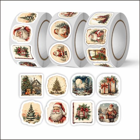 250 pezzi di adesivi natalizi vintage, decorazioni regalo natalizie, buste e biglietti d'auguri (1/5)