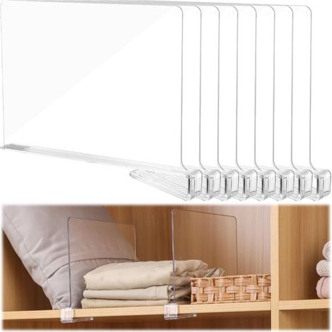 EASYCOMFORT Lot de 8 Séparateurs d'Étagère en Acrylique Transparent, Organisateur de Placard en Bois et Armoire à Vêtements, Séparateurs pour Rangement de Cuisine, Chambre à Coucher et Bureau (1/5)