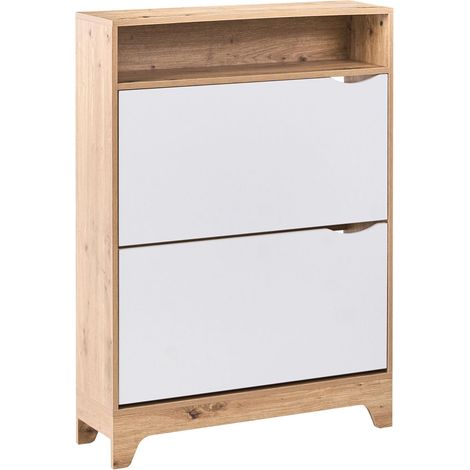 Armadio porta scarpe a 2 scomparti in legno MDF con finitura bianco e marrone chiaro Gatton