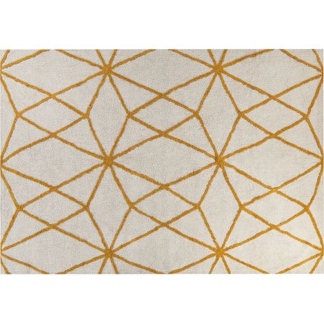 Alfombra de algodón blanco crema amarillo 160 x 230 cm a mano geométrico Marand