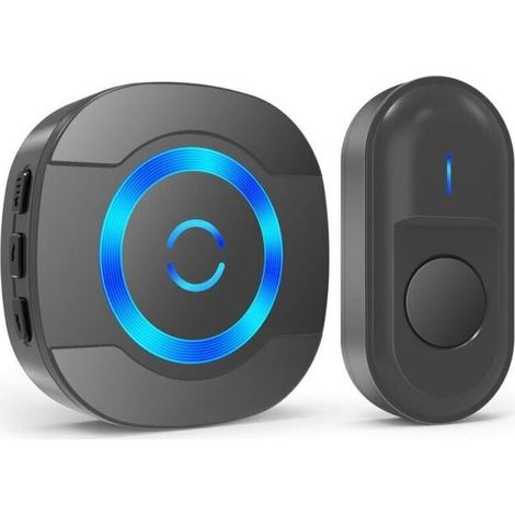 Black Wireless Doorbell 300M IP55 Waterproof Electronic Door Bell with Plug-in Receiver for Home 55 Melodies LED (1/5)