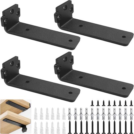 Lot de 4 equerre etagere murale 10 cm/12.5cm, noir en forme de L équerre étagère pour le montage mural, bibliothèques, étagères décoratives etc (noir,5 pouces) (1/5)