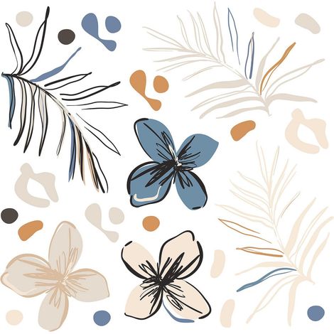 Stickers fleurs bleues et fougère - 1 planche 30x30cm (1/4)